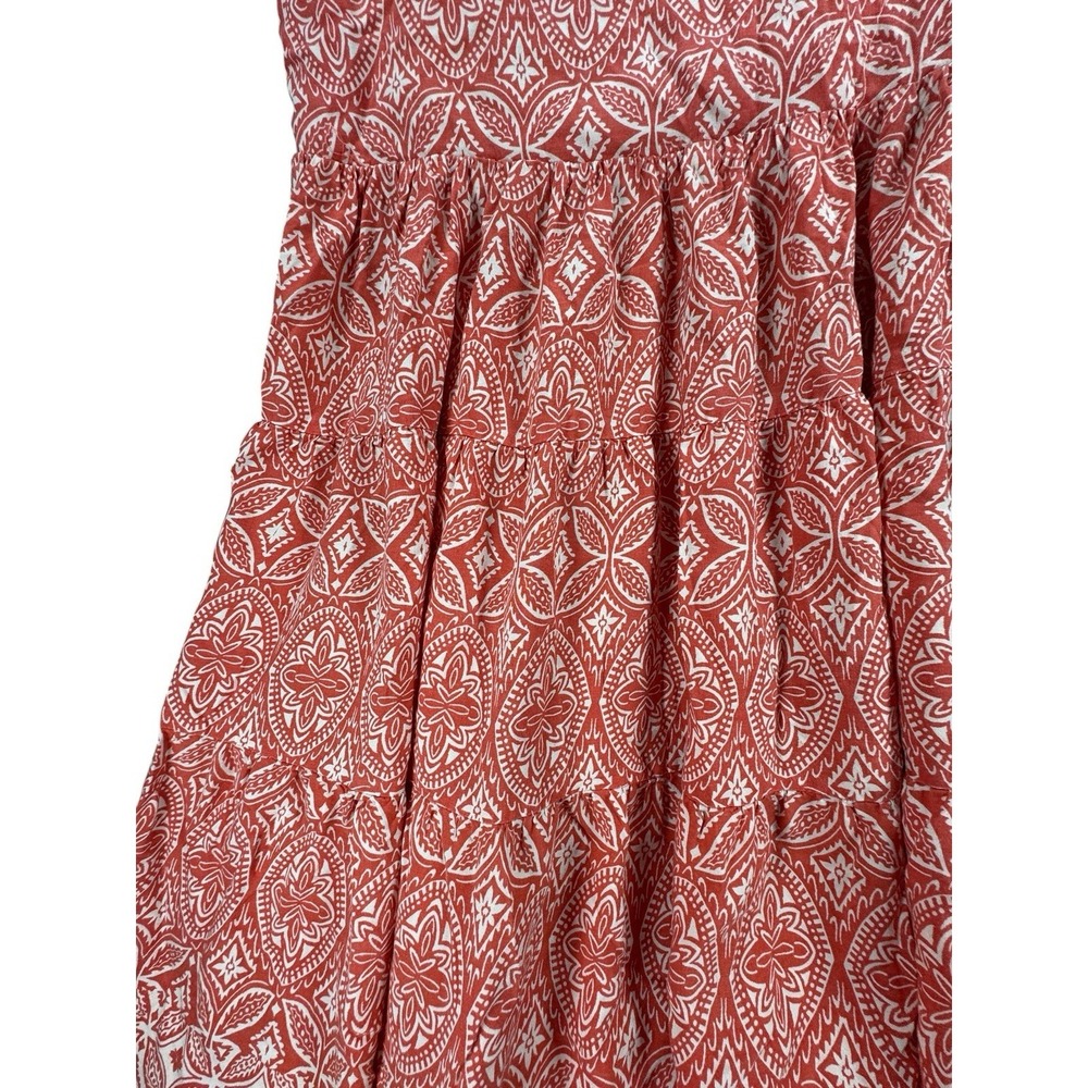 Sincerely Jules Sleeveless Babydoll Dress Women's Orange White Geometric Boho M - Picture 7 of 10